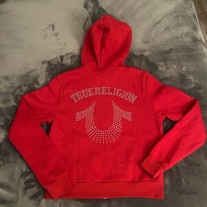 Red True Religion zip up hoodie